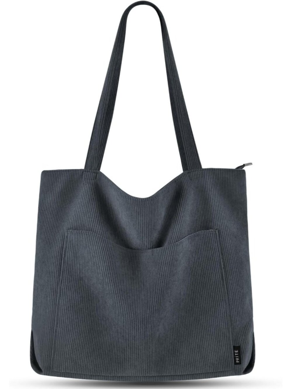 Women's Grey Corduroy Tote Bag Zipper Large Shoulder Bag with Zipper Pockets